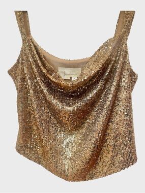 Anthropologie Gold Sequin Draped Cowl Neck Camisole